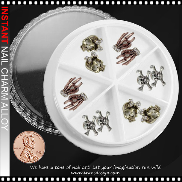 NAIL CHARM RHINESTONE Halloween, Skeleton Hand & Skull 12/Case