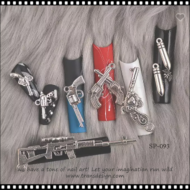 NAIL CHARM ALLOY Silver Assorted Gun 14/Bag #SP-093