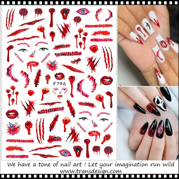 NAIL STICKER Halloween, Red Blood Scar #F796