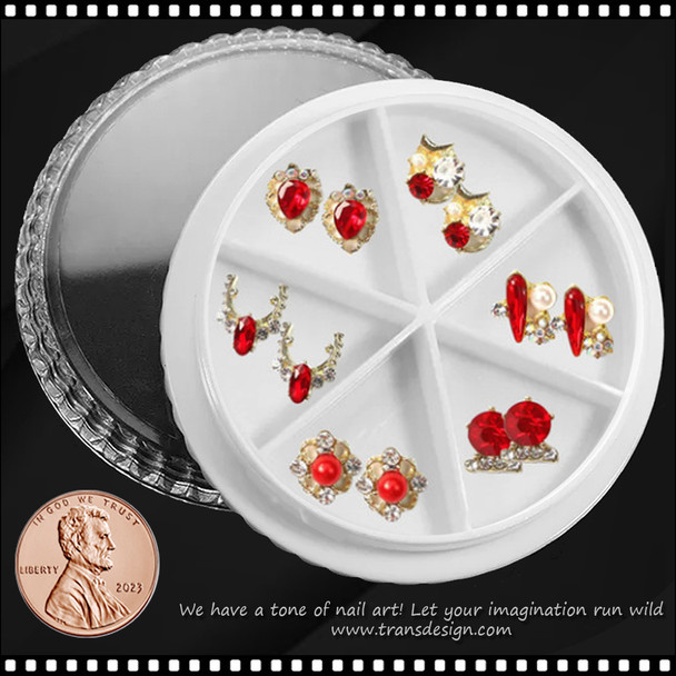 RHINESTONE ALLOY red/silver Assorted Charm 3D-11