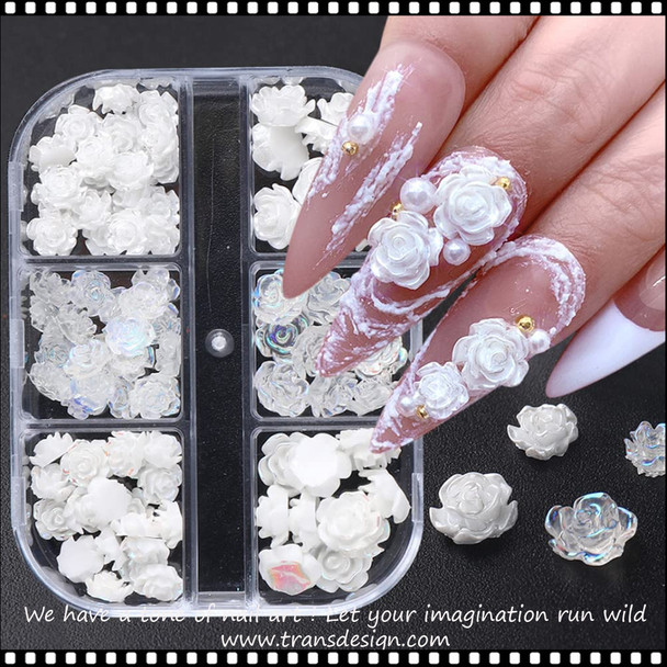 5D Nail Charms White Rose Flower 6 Grids