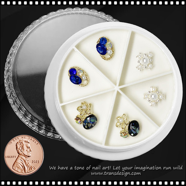 NAIL CHARM RHINESTONE & PEARL Assorted 6/Case