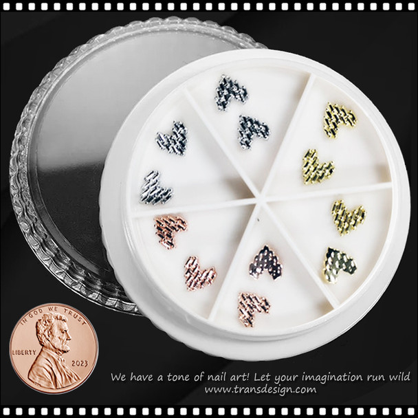 NAIL CHARM ALLOY Pixel Heart Assorted Color 12/Wheel