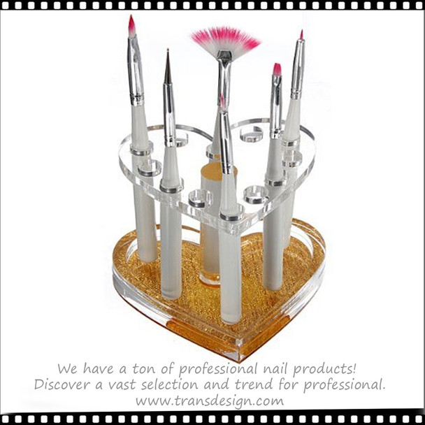 Nail Art, Acrylic Brush Holder Heart with Gold Base