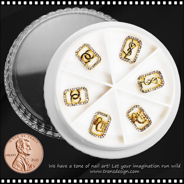 NAIL CHARM RHINESTONE Gold CHANEL, YSL, DIOR 6/Case