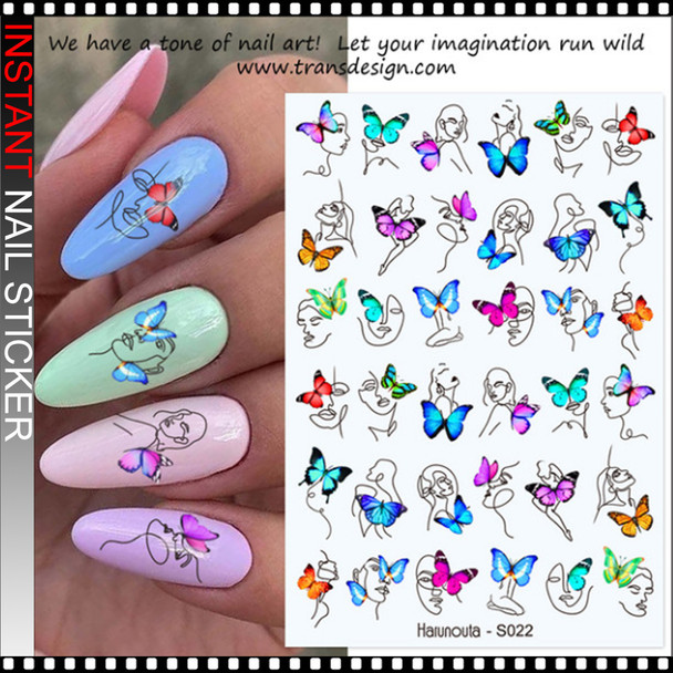 NAIL STICKER Insect, Butterfly and Minimalist Line Art Faces #S022 