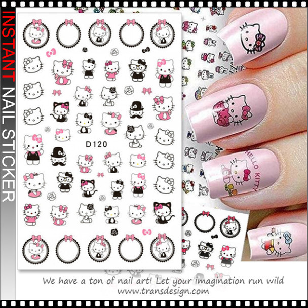 NAIL STICKER Cartoon, Black & Pink Hello Kitty #D120