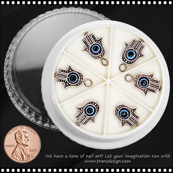 NAIL CHARM ALLOY Silver Hamsa Evil Eye 6/Wheel