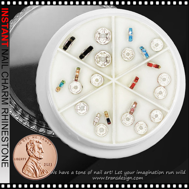 NAIL CHARM RHINESTONE Space Riser 6 & 8 mm Diameter, Assorted Color 24/Case
