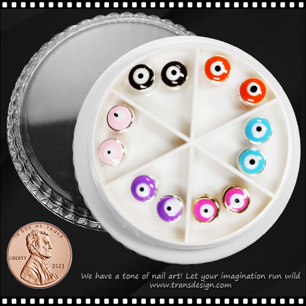 NAIL CHARM RESIN Round Evil Eye 8 mm Diameter, Assorted 12/Case