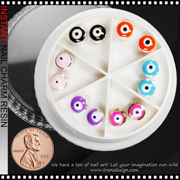 NAIL CHARM RESIN Round Evil Eye 8 mm Diameter, Assorted 12/Case