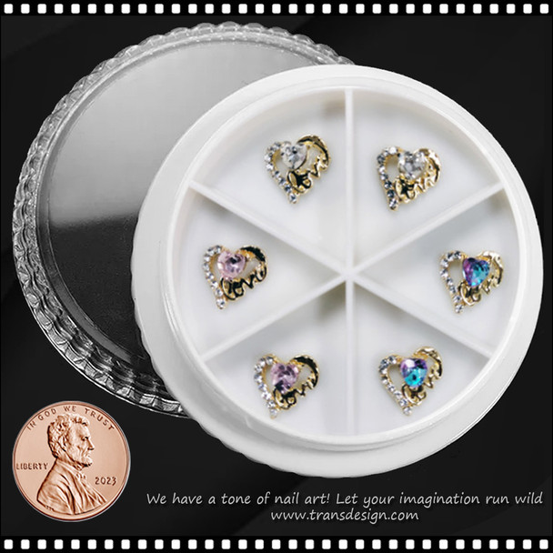 NAIL CHARM RHINESTONE Love & Heart Gold 6/Wheel #1