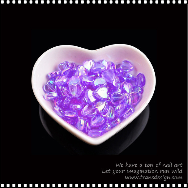 NAIL CHARM RESIN Plastic Heart Loose Beads 9mm. LAKE PURPLE 50/Pk