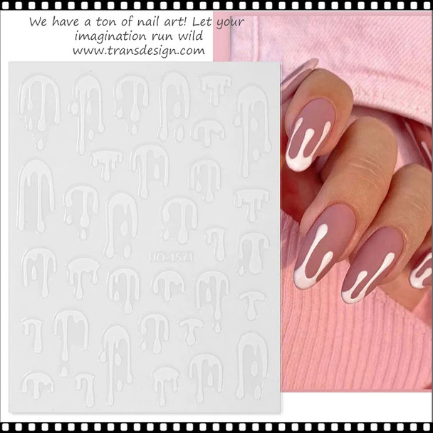 NAIL STICKER Dripping Paint White #JO-1571