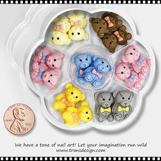 NAIL CHARM RESIN Bear with Bow Assorted 14/Case