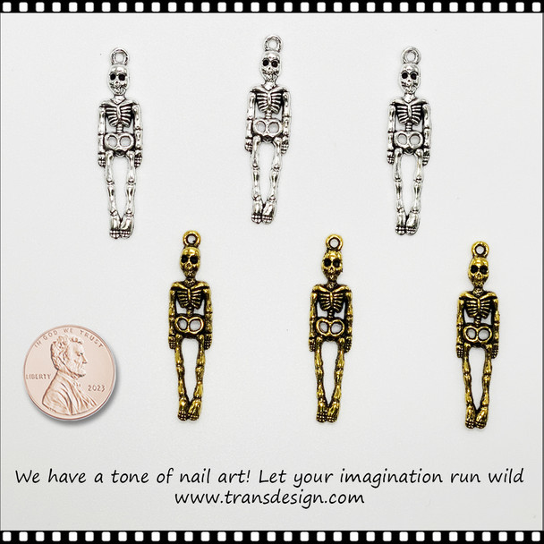 NAIL CHARM ALLOY Skeleton Gold & Silver 6/Pack