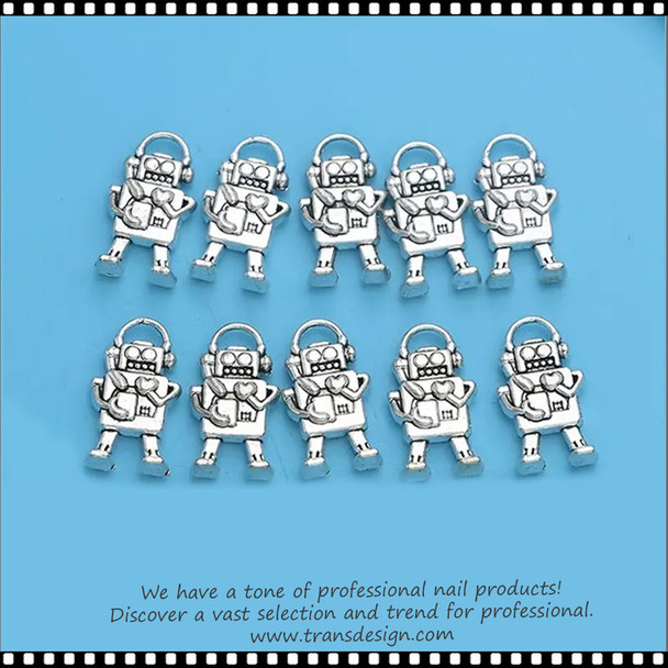 NAIL CHARM ALLOY Antique Silver Robot 10/Bag