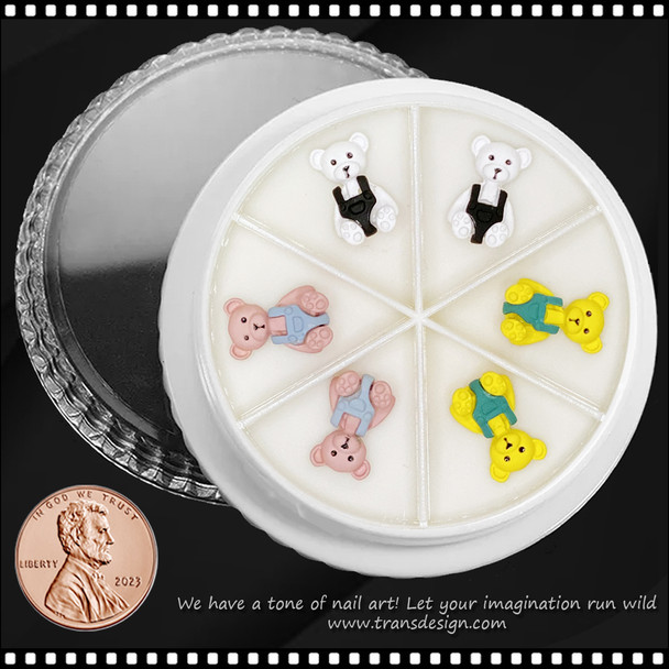 NAIL CHARM RESIN Cute Dressing Bears 6/Wheel