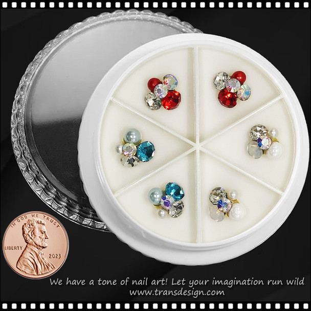 NAIL CHARM RHINESTONE & PEARL Large Design #2 6/Wheel