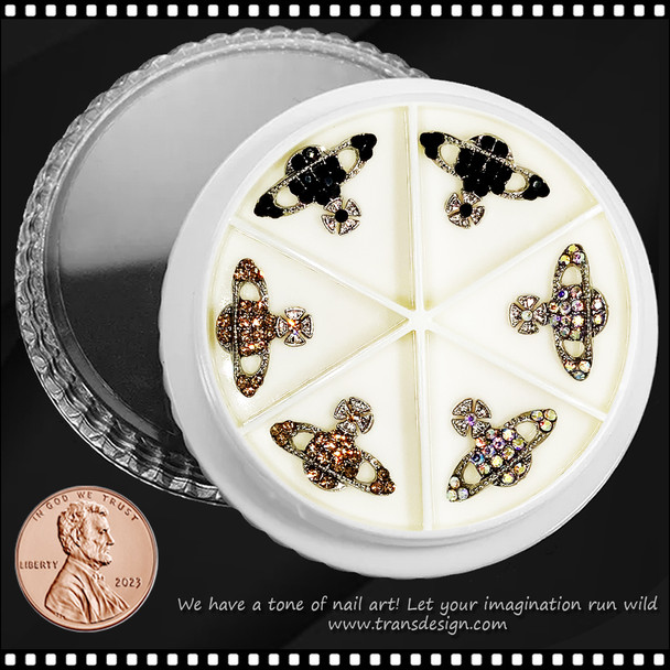 NAIL CHARM RHINESTONE Planet with Cross #4 6/Case