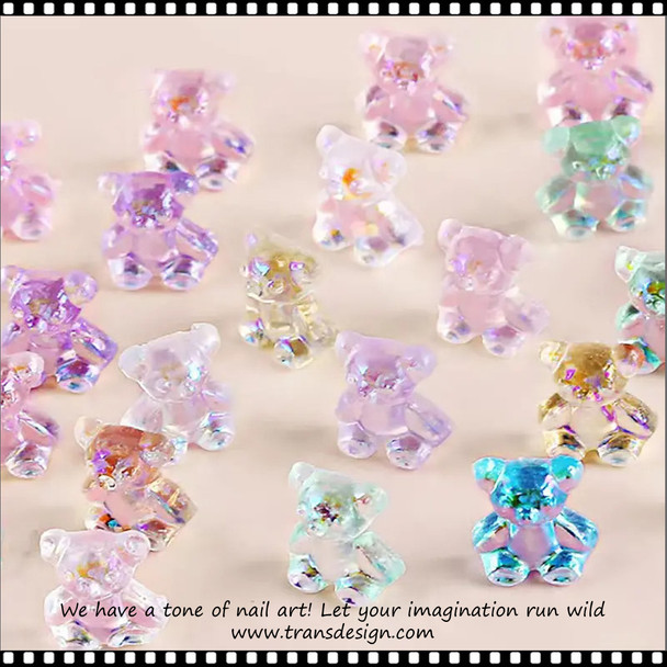 NAIL CHARM RESIN Mixed Iridescent Candy Bear 20/Pack