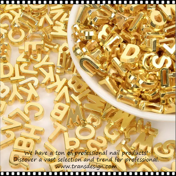 NAIL CHARM RESIN Big Alphabet Acrylic Spacer Bead Gold 100/Bag