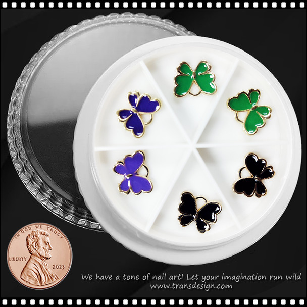 NAIL CHARM ALLOY Blue, Green, & Black Butterfly 6/Case