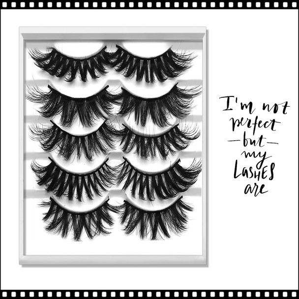 NSTANT EYELASH Flared and Doll Eye  Style, C-Curl, Long-Extra Long, Thick Cross Cluster Lashes, 5 Pairs/Pack #3D-146