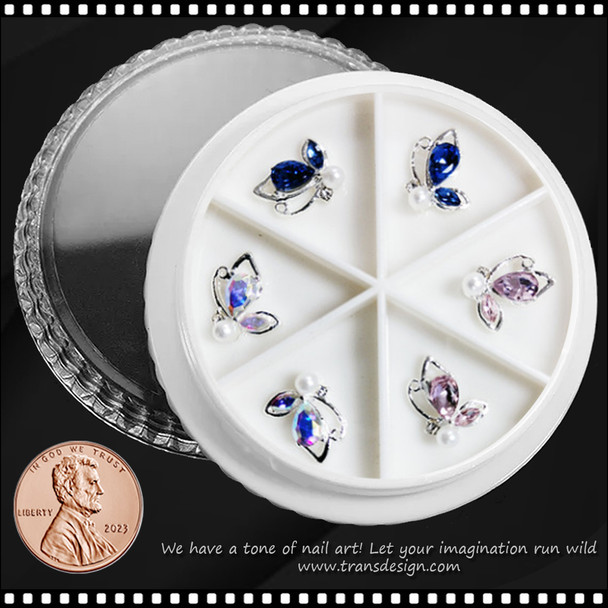 NAIL CHARM RHINESTONE & PEARL Silver Design 6/Wheel #5