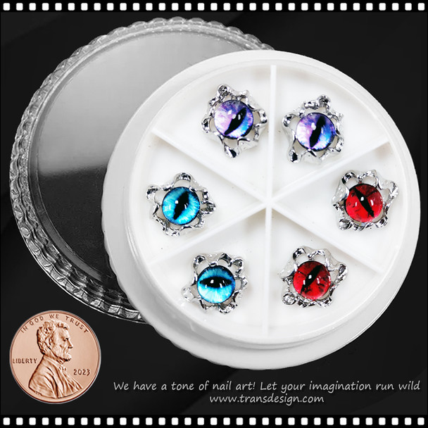 NAIL CHARM ALLOY & RESIN Red, Purple, & Blue Evil Eye 6/Case