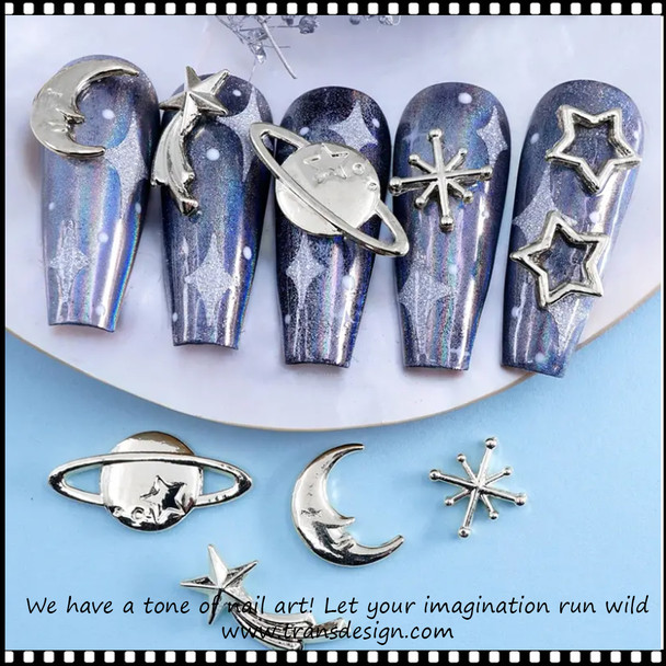 NAIL CHARM ALLOY Silver Planet 5 Pair/Pack
