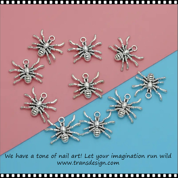 NAIL CHARM ALLOY Silver Spider 10/Pack