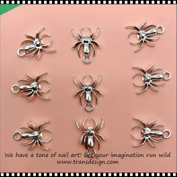 NAIL CHARM ALLOY Silver Spider 6/Pack