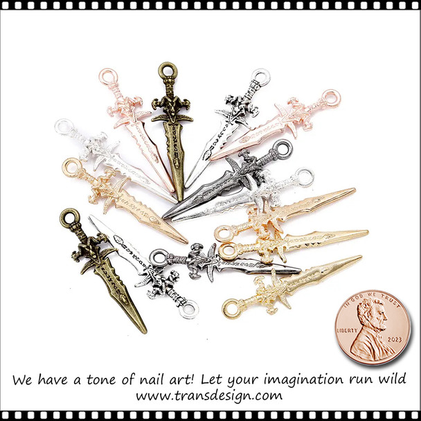 NAIL CHARM ALLOY Assorted Swords, Knife 6 Pairs/Pack