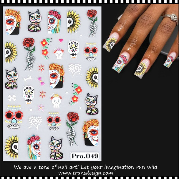 NAIL STICKER Halloween,  Skull, Cat, And Flower #Pro.049