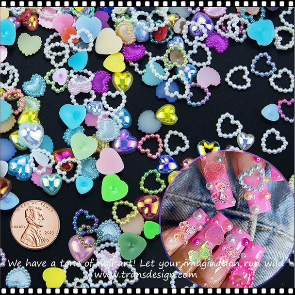 NAIL CHARM RESIN Valentine's Assorted Color Hearts ~100/Pack 