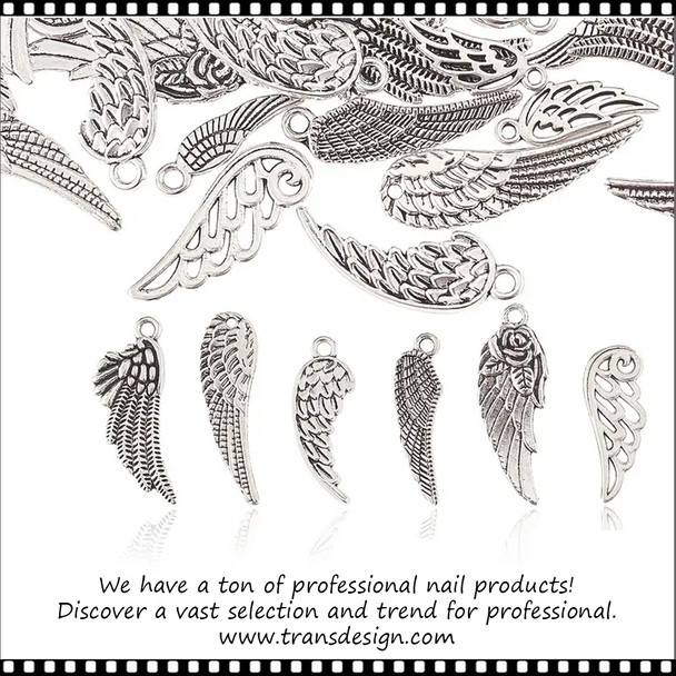 NAIL CHARM ALLOY Silver Angel Wing 6 Pair/Pack