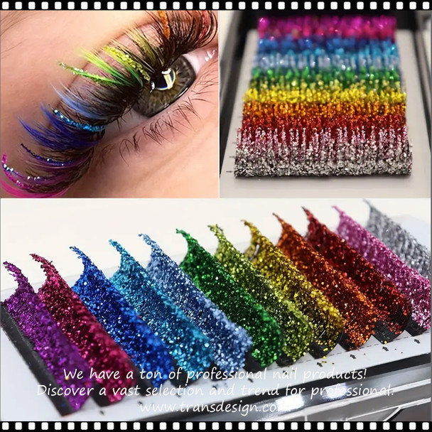 EYELASH Volume, 12 Assorted Color  Glitter, D Curve, 15mm | 0,59" Length