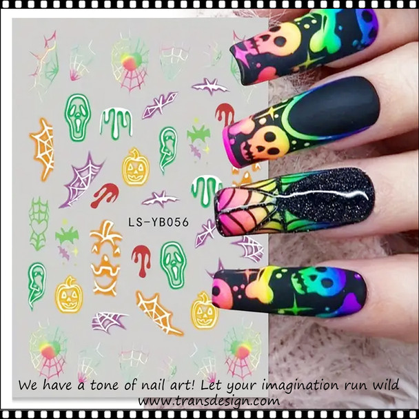 NAIL STICKER Luminous, Halloween, Spider Web, Pumpkin, Bat #LS-YB056