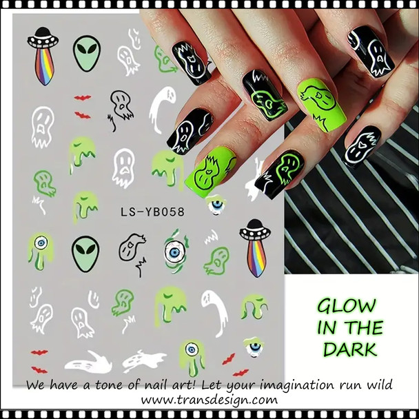 NAIL STICKER Luminous, Halloween, Bats, Ghost #LS-YB058