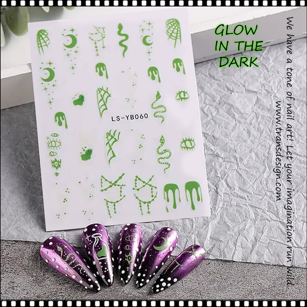 NAIL STICKER Luminous, Snake, Moon, Spider Web #LS-YB060