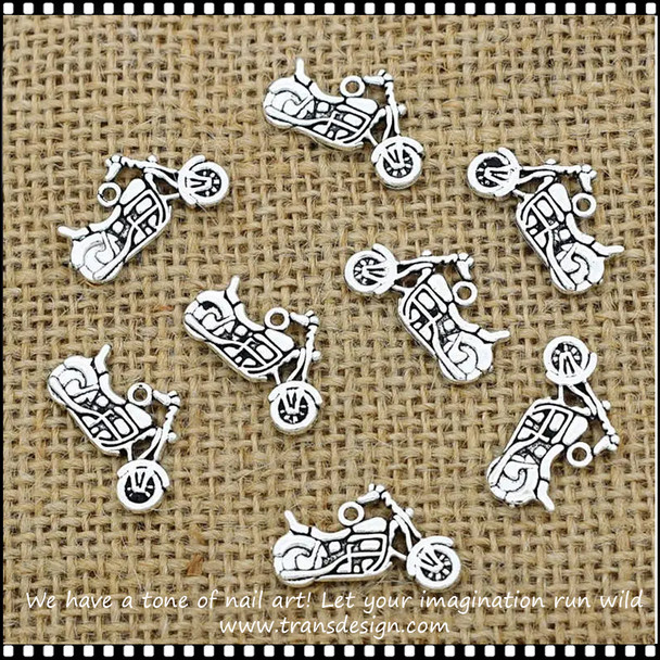 NAIL CHARM ALLOY Vintage Silver Color Motorcycle 10pcs/Pack