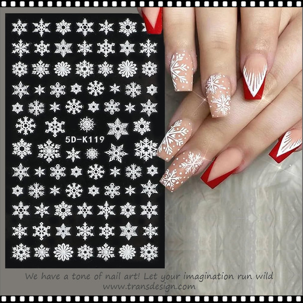 NAIL STICKER 3D Winter, Snow Flake, White #5D-K119