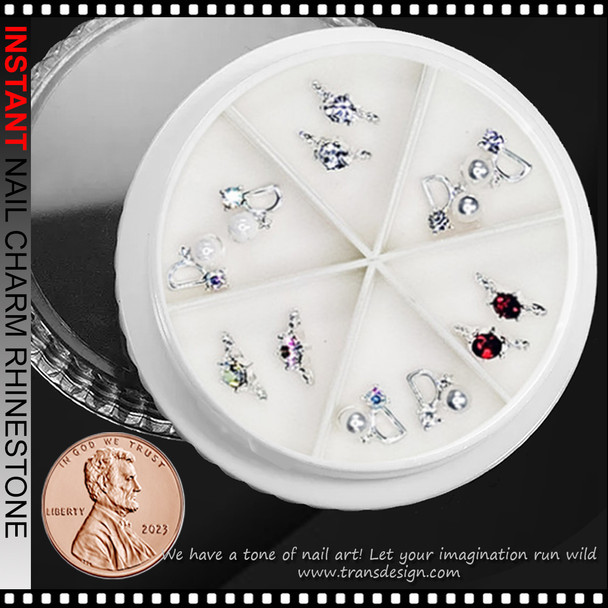 NAIL CHARM RHINESTONE & PEARL Japanese Style Mixed Silver 12/Case
