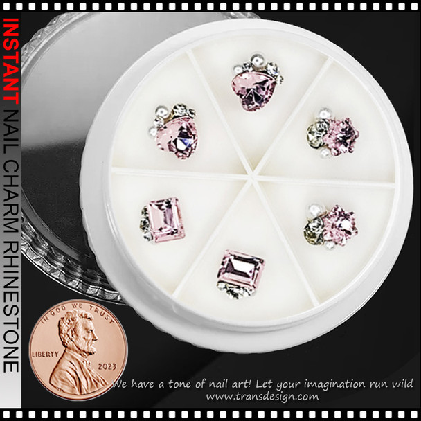 NAIL CHARM RHINESTONE Crystal Design Pink 6/Case