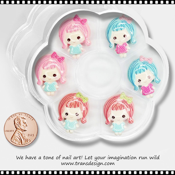 NAIL CHARM RESIN Mixed Girl Cartoon 6/Case #2 *