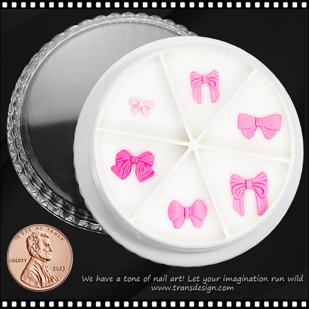 NAIL CHARM RESIN Assorted Pink Bow 6/Case