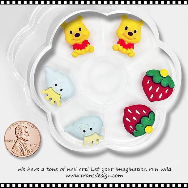 NAIL CHARM RESIN Winnie the Pooh, Strawberry, & Cloud 6/Case