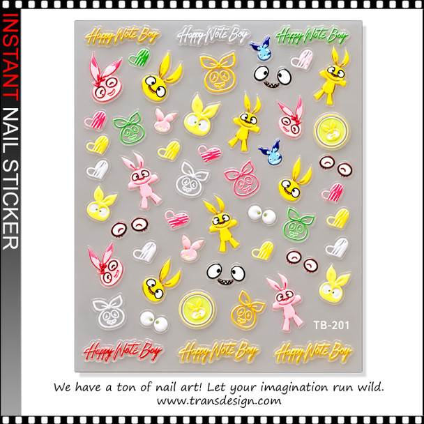 5D NAIL STICKER – HAPPY NOTE BOY, CARTOON BUNNY #TB-201