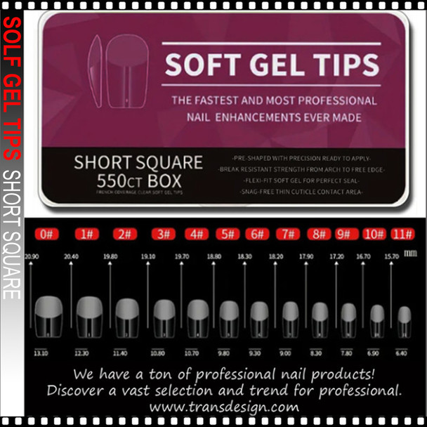 TIP SOFT GEL Short Square, Lear,  550 Tips/Box #JS-001